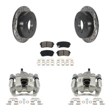 Rear Brake Caliper Drill Slot Rotor Semi-Metallic Pad Kit For Kia Sportage From 12 10 15 KCD-100586S