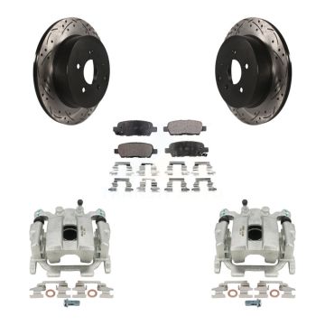 Rear Brake Caliper Drill Slotted Rotor Ceramic Pad Kit For Nissan Murano Pathfinder QX60 KCD-100586T