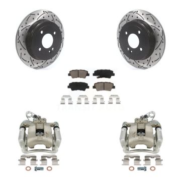 Rear Disc Brake Coated Caliper Drilled Slotted Rotors And Ceramic Pads Kit For Kia Rio KCD-100587C