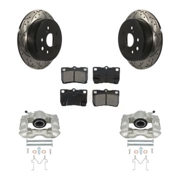 Rear Disc Brake Coated Caliper Drill Slotted Rotor Semi-Metallic Pad Kit For Lexus IS250 KCD-100588S