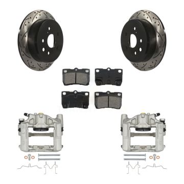 Rear Brake Caliper Drill Slot Rotor Semi-Metallic Pad Kit For 2010-2011 Lexus IS250 Base KCD-100589S