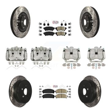 Front Rear Brake Caliper Drill Slot Rotors Ceramic Pad Kit (10Pc) For Lexus RX350 RX450h KCD-100590N