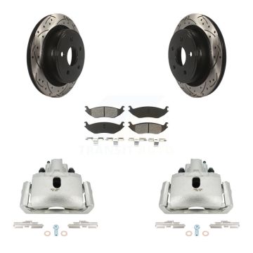 Rear Brake Caliper Drill Slotted Rotors Semi-Metallic Pad Kit For Ram 1500 Classic Dodge KCD-100590S