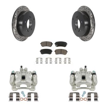 Rear Brake Caliper Drill Slot Rotors Ceramic Pad Kit For Hyundai Tucson Kia Sportage AWD KCD-100592C