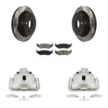 Rear Disc Brake Coated Caliper Drill Slot Rotor Semi-Metallic Pad Kit For Dodge Ram 1500 KCD-100592S