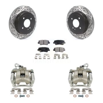 Rear Disc Brake Coated Caliper Drilled Slotted Rotor & Semi-Metallic Pad Kit For Kia Rio KCD-100593P