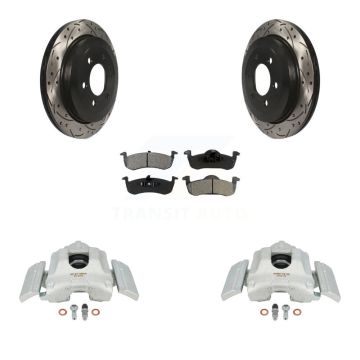 Rear Brake Caliper Drill Slotted Rotor Semi-Metallic Pad Kit For Ford Expedition Lincoln KCD-100593S
