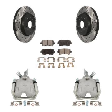 Rear Brake Coat Caliper Drill Slot Rotor Semi-Metallic Pad Kit For Buick LaCrosse Allure KCD-100594P