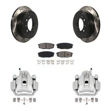 Rear Brake Coat Caliper Drill Slot Rotor Semi-Metallic Pad Kit For Toyota Tundra Sequoia KCD-100594S