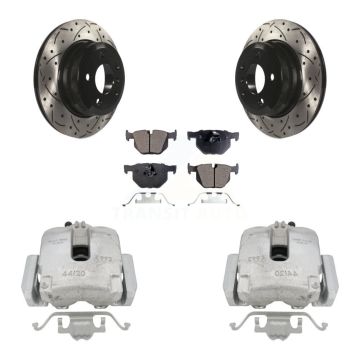 Rear Disc Brake Coated Caliper Drilled Slotted Rotor Semi-Metallic Pad Kit For BMW X5 X6 KCD-100595P