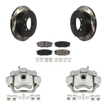 Rear Brake Caliper Drill Slotted Rotor Semi-Metallic Pad Kit For Lexus LX570 Toyota Land KCD-100595S