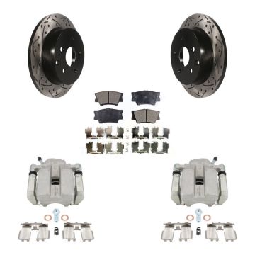 Rear Disc Brake Coated Caliper Drilled Slotted Rotor And Ceramic Pad Kit For Toyota RAV4 KCD-100595T