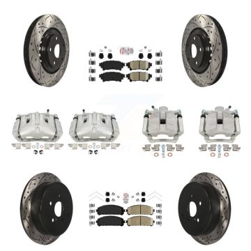Front Rear Brake Caliper Drill Slot Rotor Ceramic Pad Kit (10Pc) For Toyota Sienna Lexus KCD-100596N