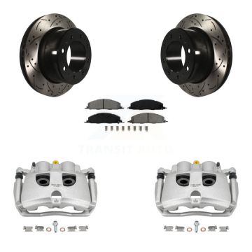 Rear Brake Coated Caliper Drill Slot Rotor Semi-Metallic Pad Kit For Ram 3500 2500 Dodge KCD-100596S