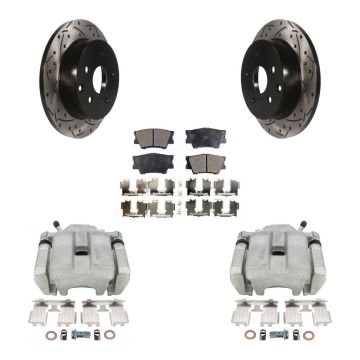 Rear Disc Brake Coated Caliper Drilled Slotted Rotor And Ceramic Pad Kit For Toyota RAV4 KCD-100596T