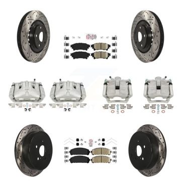 Front Rear Brake Caliper Drill Slot Rotor Ceramic Pad Kit (10Pc) For Toyota Sienna Lexus KCD-100597N