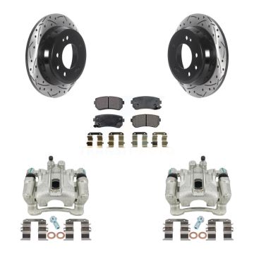 Rear Brake Caliper Drill Slotted Rotors Semi-Metallic Pad Kit For Hyundai Tucson Kia FWD KCD-100597P