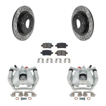 Rear Brake Caliper Drill Slot Rotor Semi-Metallic Pad Kit For Buick LaCrosse Regal TourX KCD-100597S