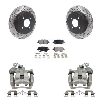 Rear Brake Coated Caliper Drill Slot Rotors Ceramic Pad Kit For 2012-2016 Hyundai Accent KCD-100597T