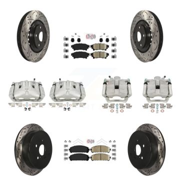 Front Rear Brake Caliper Drill Slot Rotor Ceramic Pad Kit (10Pc) For Toyota Sienna Lexus KCD-100598N