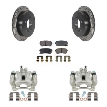 Rear Brake Caliper Drill Slotted Rotors Semi-Metallic Pad Kit For Hyundai Tucson Kia AWD KCD-100598P