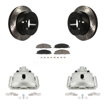 Rear Brake Caliper Drill Slot Rotors Ceramic Pad Kit For 2012 Ram 1500 With 8 Lug Wheels KCD-100599C