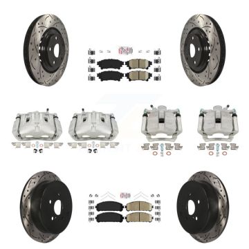 Front Rear Brake Caliper Drill Slot Rotor Ceramic Pad Kit (10Pc) For Toyota Sienna Lexus KCD-100599N