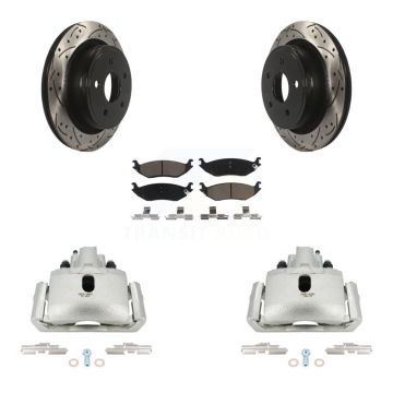 Rear Disc Brake Coated Caliper Drilled Slotted Rotors Ceramic Pad Kit For Dodge Ram 1500 KCD-100600C