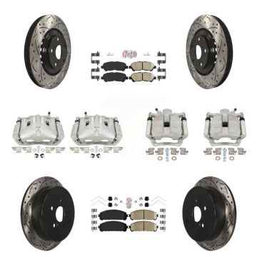 Front Rear Brake Caliper Drilled Slot Rotor Ceramic Pad Kit (10Pc) For Toyota Highlander KCD-100600N