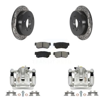 Rear Brake Coated Caliper Drill Slot Rotors Semi-Metallic Pad Kit For Hyundai Tucson Kia KCD-100600S