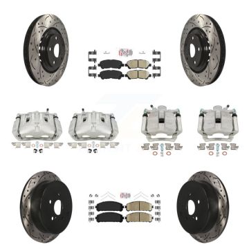 Front Rear Brake Caliper Drilled Slot Rotor Ceramic Pad Kit (10Pc) For Toyota Highlander KCD-100601N