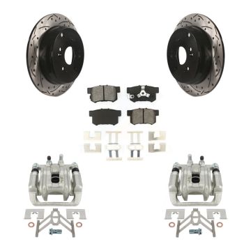 Rear Brake Coat Caliper Drill Slot Rotors Semi-Metallic Pad Kit For Honda CR-V Acura RDX KCD-100601S
