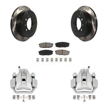 Rear Brake Coated Caliper Drill Slotted Rotors Ceramic Pad Kit For Toyota Tundra Sequoia KCD-100602C
