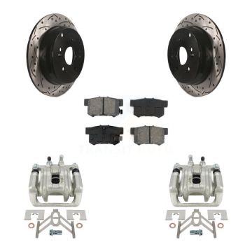 Rear Disc Brake Coated Caliper Drilled Slotted Rotor Semi-Metallic Pad Kit For Acura RDX KCD-100602S