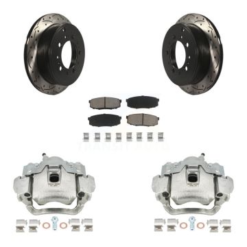 Rear Brake Caliper Drill Slot Rotors Ceramic Pad Kit For Lexus LX570 Toyota Land Cruiser KCD-100603C
