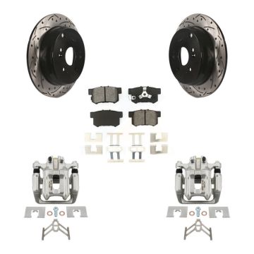 Rear Brake Coat Caliper Drill Slot Rotors Semi-Metallic Pad Kit For Honda CR-V Acura RDX KCD-100603S