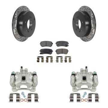 Rear Brake Caliper Drill Slot Rotors Ceramic Pad Kit For Hyundai Tucson Kia Sportage AWD KCD-100603T