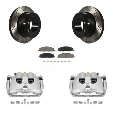 Rear Disc Brake Coated Caliper Drill Slot Rotors Ceramic Pad Kit For Ram 3500 2500 Dodge KCD-100604C