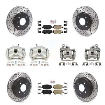 Front Rear Brake Coat Caliper Drill Slot Rotor Ceramic Pad Kit (10Pc) For Hyundai Accent KCD-100604N