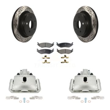 Rear Brake Caliper Drill Slotted Rotors Semi-Metallic Pad Kit For Ram 1500 Classic Dodge KCD-100604P