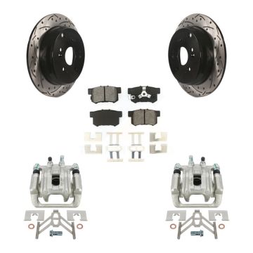Rear Brake Coat Caliper Drill Slot Rotors Semi-Metallic Pad Kit For 2005-2006 Honda CR-V KCD-100604S