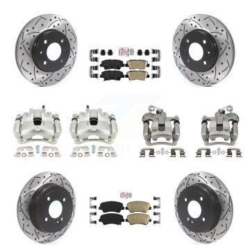 Front Rear Brake Coat Caliper Drill Slot Rotor Ceramic Pad Kit (10Pc) For Hyundai Accent KCD-100605N