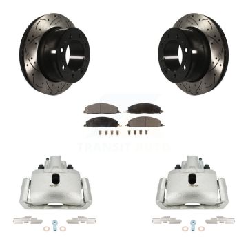 Rear Brake Caliper Drill Slot Rotor Semi-Metallic Pad Kit For Ram 1500 With 8 Lug Wheels KCD-100605P
