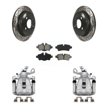 Rear Disc Brake Coated Caliper Drill Slotted Rotor Semi-Metallic Pad Kit For Mini Cooper KCD-100605S