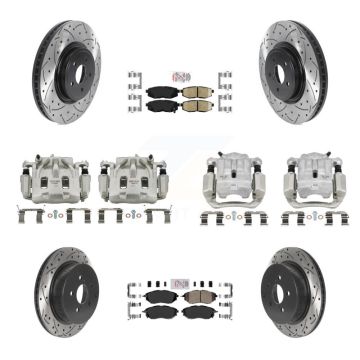 Front Rear Brake Caliper Drill Slotted Rotors Ceramic Pad Kit (10Pc) For Subaru Forester KCD-100606N