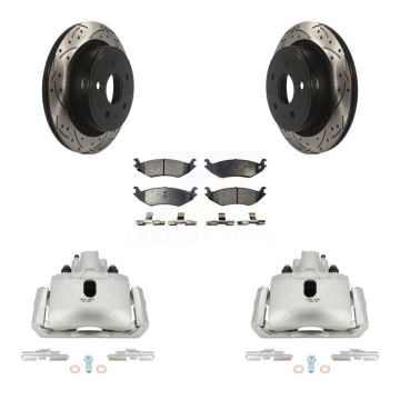 Rear Disc Brake Coated Caliper Drill Slot Rotor Semi-Metallic Pad Kit For Dodge Ram 1500 KCD-100606P