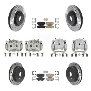 Front Rear Brake Caliper Drill Slotted Rotors Ceramic Pad Kit (10Pc) For Subaru Forester KCD-100607N