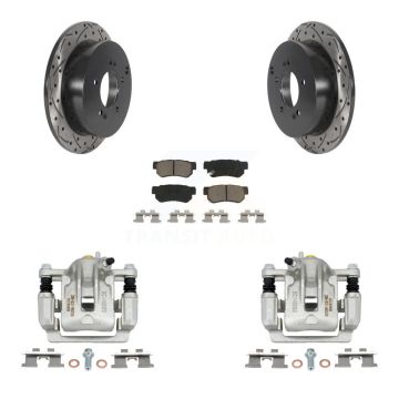 Rear Brake Coat Caliper Drill Slot Rotor Ceramic Pad Kit For Hyundai Tucson Kia Sportage KCD-100608C