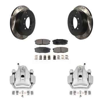 Rear Brake Coat Caliper Drill Slot Rotor Semi-Metallic Pad Kit For Toyota Tundra Sequoia KCD-100608P
