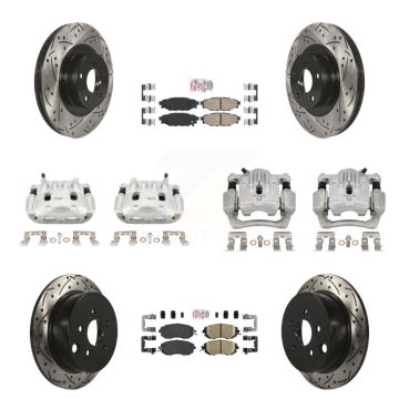 Front Rear Brake Caliper Drill Slot Rotors Ceramic Pad Kit (10Pc) For Subaru Forester XV KCD-100609N